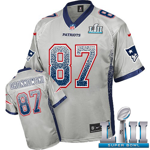 Nike Patriots #87 Rob Gronkowski Grey Super Bowl LII Men's Stitched NFL Elite Drift Fashion Jersey - Click Image to Close